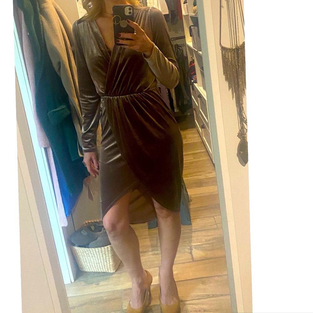 Rich brown velvet wrap style dress